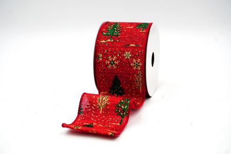 Ruban câblé avec motif sapin de Noël rouge/vert & Flocons de neige_KF7902GC-7-169