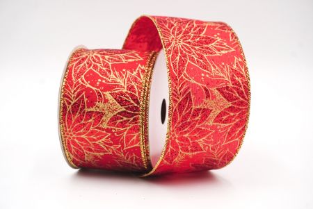 Red Christmas Poinsettia Wired Ribbon_KF7904G-7
