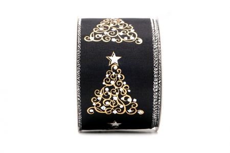 Μαύρο - Κορδέλα με σχέδιο στολίδια Χριστουγεννιάτικου δέντρου με σύρμα_KF7916G-53