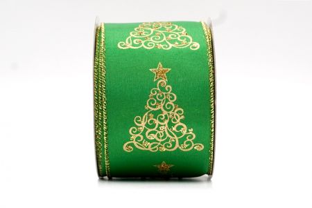 Зеленая - лента с рисунком в виде вихря на рождественскую елку_KF7917G-3
