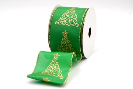 Πράσινο - Κορδέλα με σχέδιο στολίδια Χριστουγεννιάτικου δέντρου με σύρμα_KF7917G-3