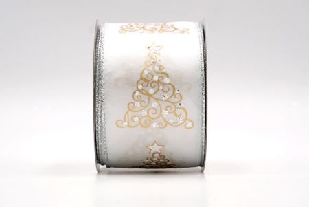 White - Swirl Christmas Tree Wired Ribbon_KF7918G-1