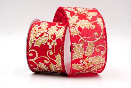 Red - Holly Leaves and Berries Design Ribbon_KF7920GC-7-7