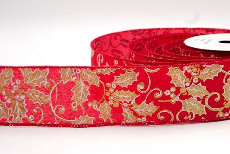 Red - Holly Leaves and Berries Design Ribbon_KF7920GC-7-7