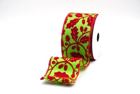 Neon Green/Red Christmas Pine Cone Vines Design Ribbon_KF7933GC-15-7