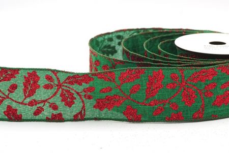 Cinta de diseño de enredaderas de piñas navideñas en verde/rojo_KF7934GC-153-127