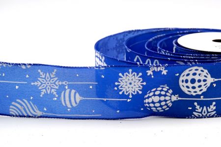 Bleu - Ruban à fil métallique avec boules de Noël et flocons de neige_KF7935GC-4-151