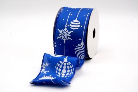 Blue - Christmas Ball and Snowflake Ornaments Wired Ribbon_KF7935GC-4-151