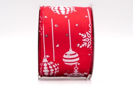 Κόκκινο - Χριστουγεννιάτικη μπάλα και χιονονιφάδα Στολίδια Κορδέλα με Σύρμα_KF7935GC-7-7