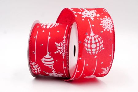Red - Christmas Ball and Snowflake Ornaments Wired Ribbon_KF7935GC-7-7