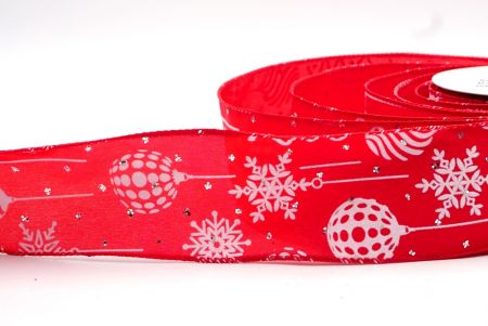 Piros - Karácsonyi labda és hópehely díszek drótkötésű szalag_KF7935GC-7-7