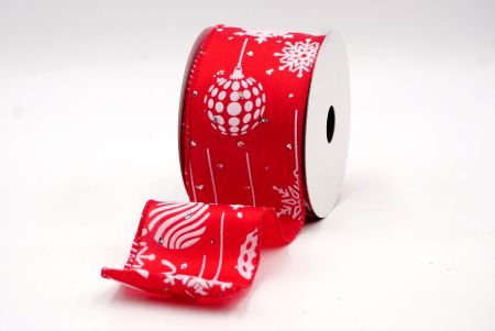 Rojo - Cinta con alambre de bolas de Navidad y copos de nieve_KF7935GC-7-7
