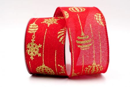 Red Faux Burlap - Christmas Ball and Snowflake Ornaments Wired Ribbon_KF7936GC-7-7