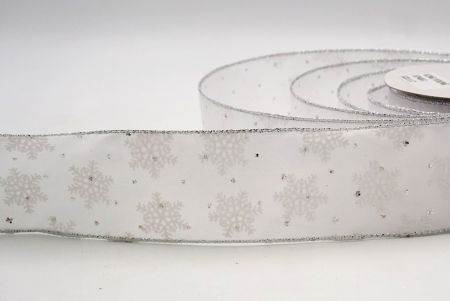 Wit - Gestippeld Sneeuwvlok Kerstlint met draad_KF7940G-1