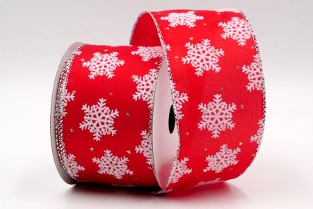 Red - Dotted Snowflake Wired Ribbon_KF7940G-7