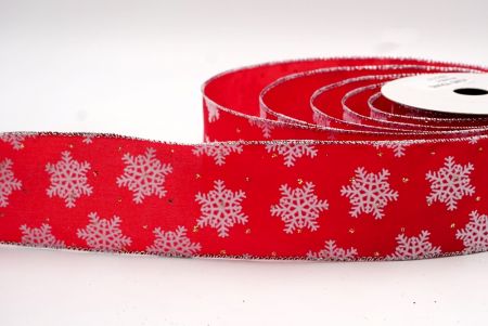 Rood - Gestippeld Sneeuwvlok Kerstlint met draad_KF7940G-7
