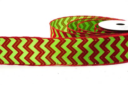 Apple Green/Red Zigzag Design Wired Ribbon_KF7942GC-15-7