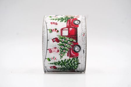 شريط سلكي مزين بتصاميم عناصر عيد الميلاد باللون الأبيض/الفضي_KF7946-1