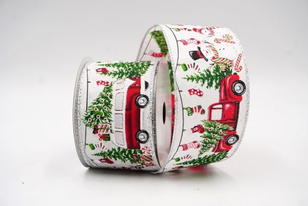 شريط سلكي مزين بتصاميم عناصر عيد الميلاد باللون الأبيض/الفضي_KF7946-1