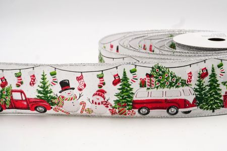 White/Silver Christmas Element Designs Wired Ribbon_KF7946-1