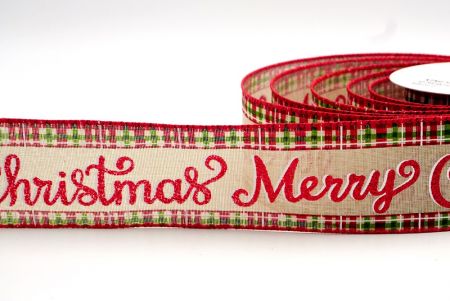 Khaki - Festive Merry Christmas Wired Ribbon_KF7951GC-13-7