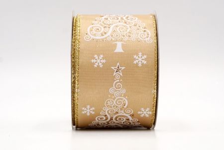 Золотая - лента с рисунком в виде вихря на рождественскую елку_KF7952G-13