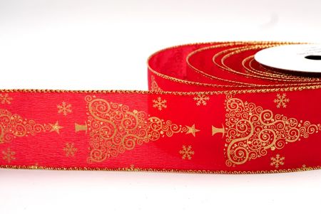 Ярко-красная - лента с витым узором для новогодней елки_KF7953G-7