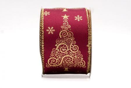 Burgundy - Swirl Christmas Tree Wired Ribbon_KF7953G-8