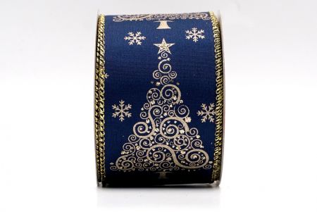 Темно-синяя - лента с витым узором для новогодней елки_KF7955GV-4