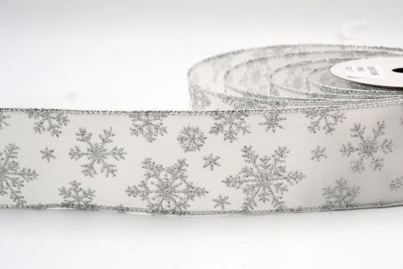 Білий - Вельветова дротяна стрічка з блискучими сніжинками_KF7958G-1