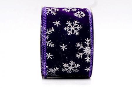Фіолетовий - Вельветова дротяна стрічка з блискучими сніжинками_KF7958GC-34-34