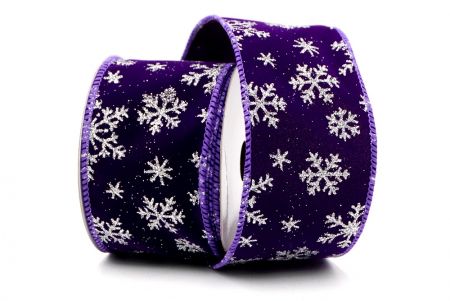 Фіолетовий - Вельветова дротяна стрічка з блискучими сніжинками_KF7958GC-34-34