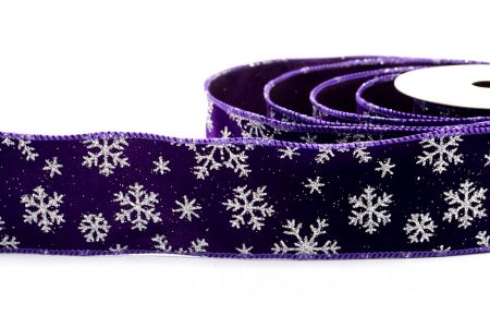 Фиолетовая - Проволочная бархатная лента с блестящими снежинками_KF7958GC-34-34