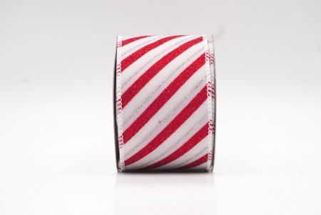 Fita de arame com glitter inclinado listrado branco/vermelho_KF7959GC-1-1