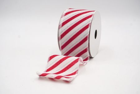 Бело-красная полосатая лента с блестками и наклоном Wired Ribbon_KF7959GC-1-1