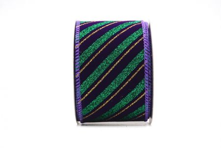 Lavender/Green Stripe Slanting Glitter Wired Ribbon_KF7959GC-34-34