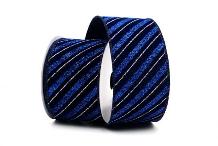 Сине-серая полосатая лента с блестками и наклоном Wired Ribbon_KF7959GC-4-4