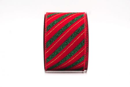 Fita de arame com glitter inclinado listrado vermelho/verde_KF7959GC-7-7