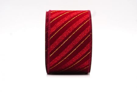 Бордово-красная полосатая лента с блестками и наклоном Wired Ribbon_KF7959GC-8-8