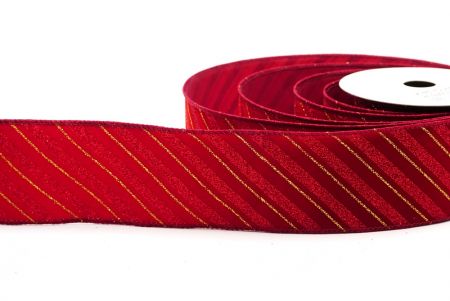 Maroon/Red Stripe Slanting Glitter Wired Ribbon_KF7959GC-8-8