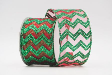 Red/Green Glitter Zigzag Design Wired Ribbon_KF7962GH-7H
