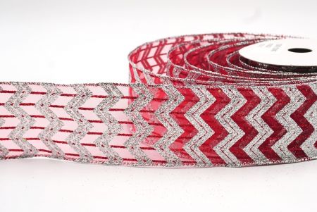 Красная и серебряная лента с дизайном зигзага и блестками с проводом_KF7963G-7