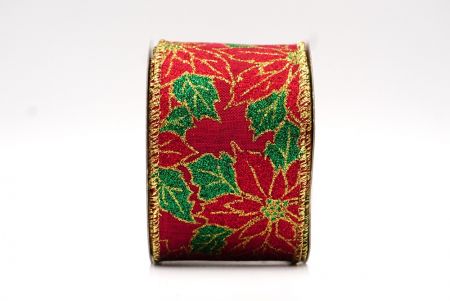 Red/Gold Beautiful Poinsettia Design Wired Ribbon_KF7964G-8