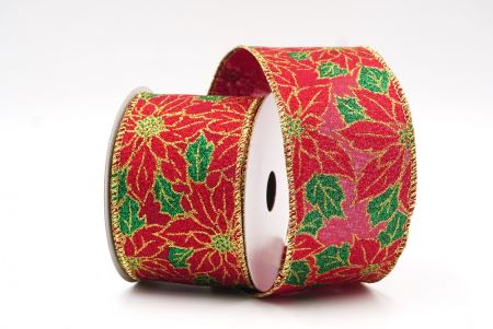 Red/Gold Beautiful Poinsettia Design Wired Ribbon_KF7964G-8