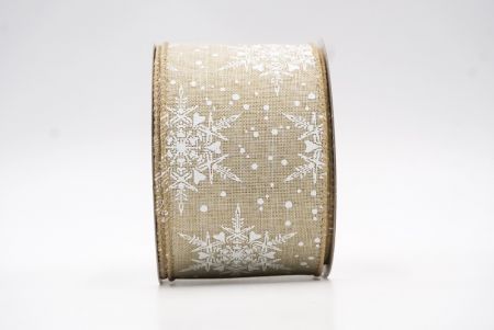 Ruban à fil métallique avec motif de flocons de neige de Noël brun clair_KF7966GC-13-183