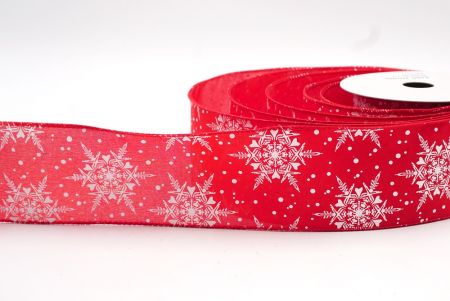 Piros karácsonyi hópehely mintájú drótkötésű szalag_KF7967GC-7-7