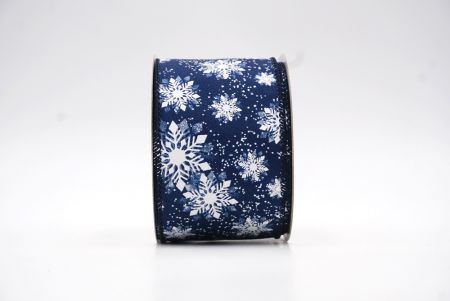 Navy Blue Snow Flakes Design Wired Ribbon_KF7968GC-4-4