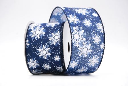 Navy Blue Snow Flakes Design Wired Ribbon_KF7968GC-4-4