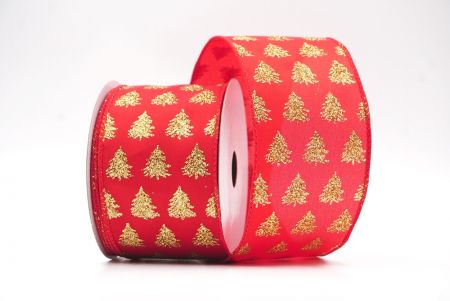 Red/ Gold Glitter Pine Trees Design Wired Ribbon_KF7972GC-7G-7