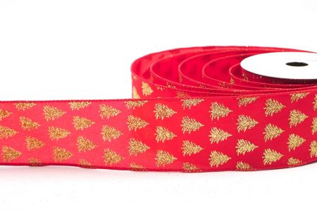Red/ Gold Glitter Pine Trees Design Wired Ribbon_KF7972GC-7G-7
